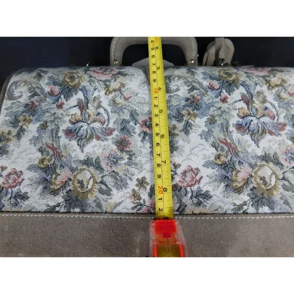 French Luggage Co. Tapestry Suede Rose Train Case Cosmetic Carry-On Doctor Bag